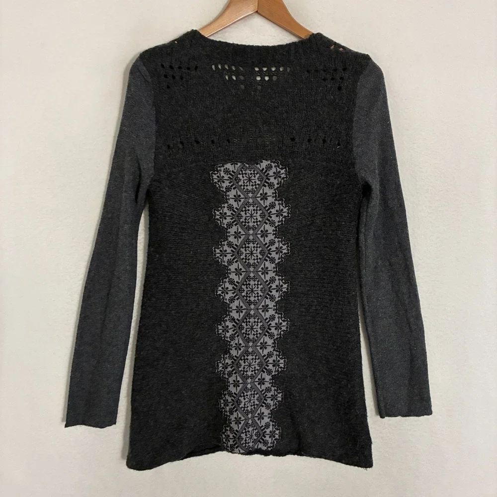 Free People Wool Blend Cardigan‎ Sweater Womens Size S Knit Artsy Boho Inlay
